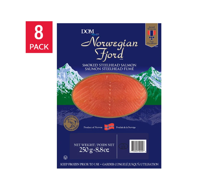 Norwegian Fjord Smoked Steelhead Salmon 250 G (8.8 oz)x 8 Pack