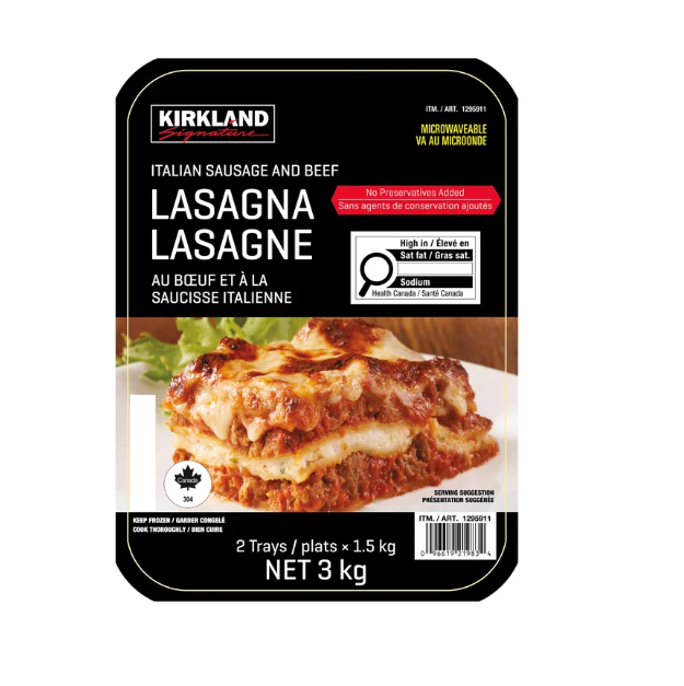 KIRKLAND SIGNATURE Italian Sausage and Beef Lasagna 2x1.5 Kg