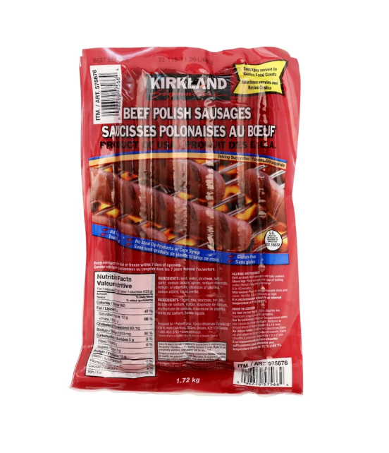 KIRKLAND SIGNATURE Beef Polish Sausage 1.72 Kg