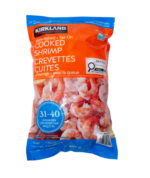 KIRKLAND SIGNATURE Frozen Cooked Tail-On Shrimp 31 to 40 Count