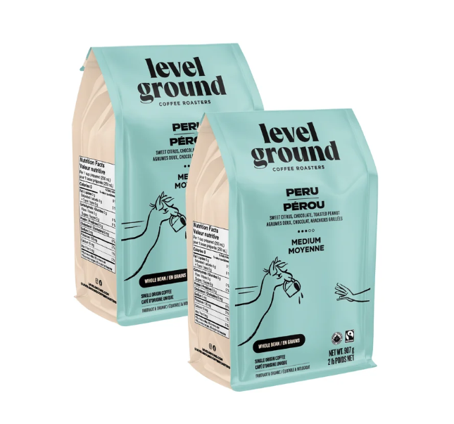 Level Fround Peru Medium Roast Organic Whole Bean Coffee 2x907 G