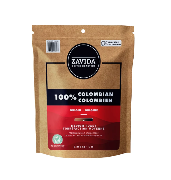 Zavida 100% Colombian Premium Whole Bean Coffee 2.268 Kg