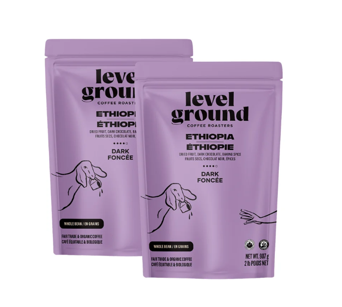 Level Ground Ethiopia dark Roast Organic Whole Bean Coffee 2x907 G