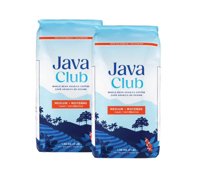 Java Club 100% Columbian Whole bean Arabica Coffee 2x1.36 Kg