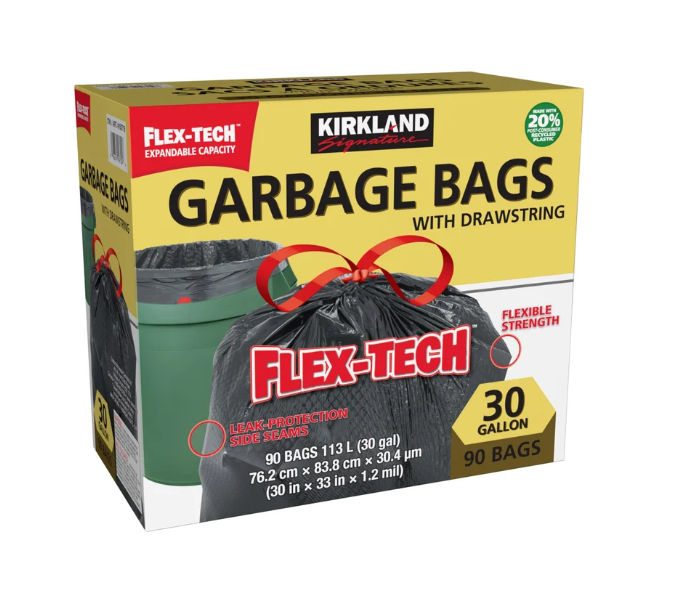 KIRKLAND SIGNATURE Drawstring Garbage Bags 30 Gallons:90 Bags