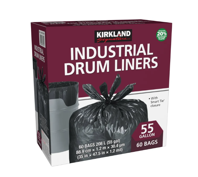 KIRKLAND SIGNATURE Smart Tie Industrial Drum Liners 55 Gallons:60 Bags